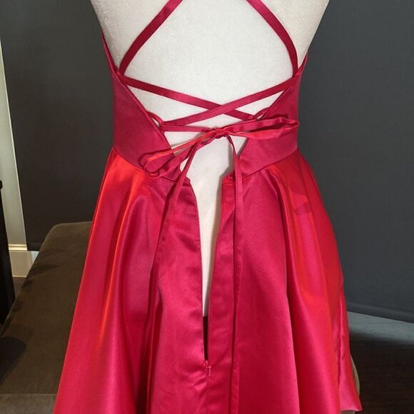 Women’s Short Pink Prom Party Homecoming Dress Criss Cross Back Ties Size 0 NWOT - Picture 9 of 12
